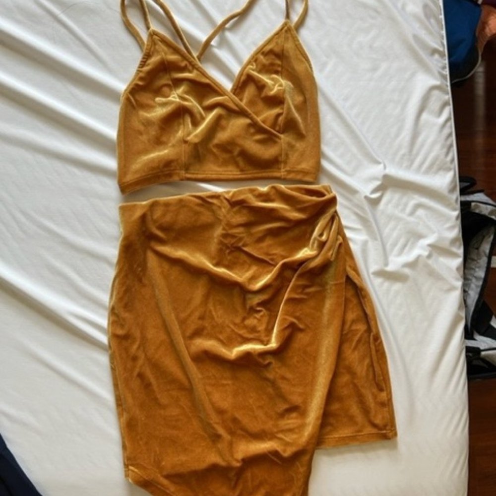 Mustard Two Piece Top and Skirt, XS - Picture 1 of 4
